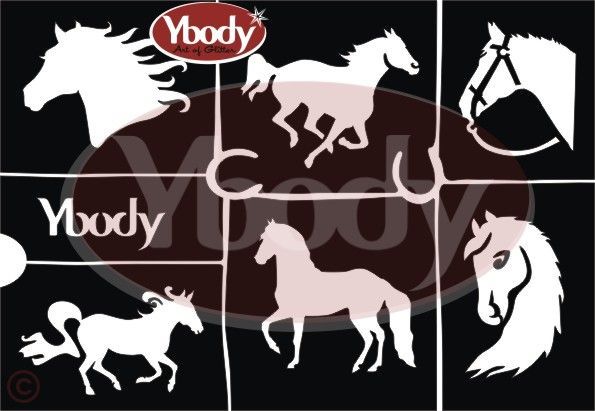 A5 Pferde Glitzer Tattoo Schablonen Set