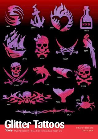 80er Piraten Schatz Tattoo Schablonen Set
