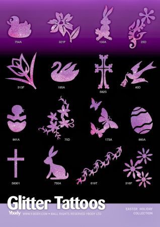 80er Oster Fest Glitzertattoos Schablonen Set